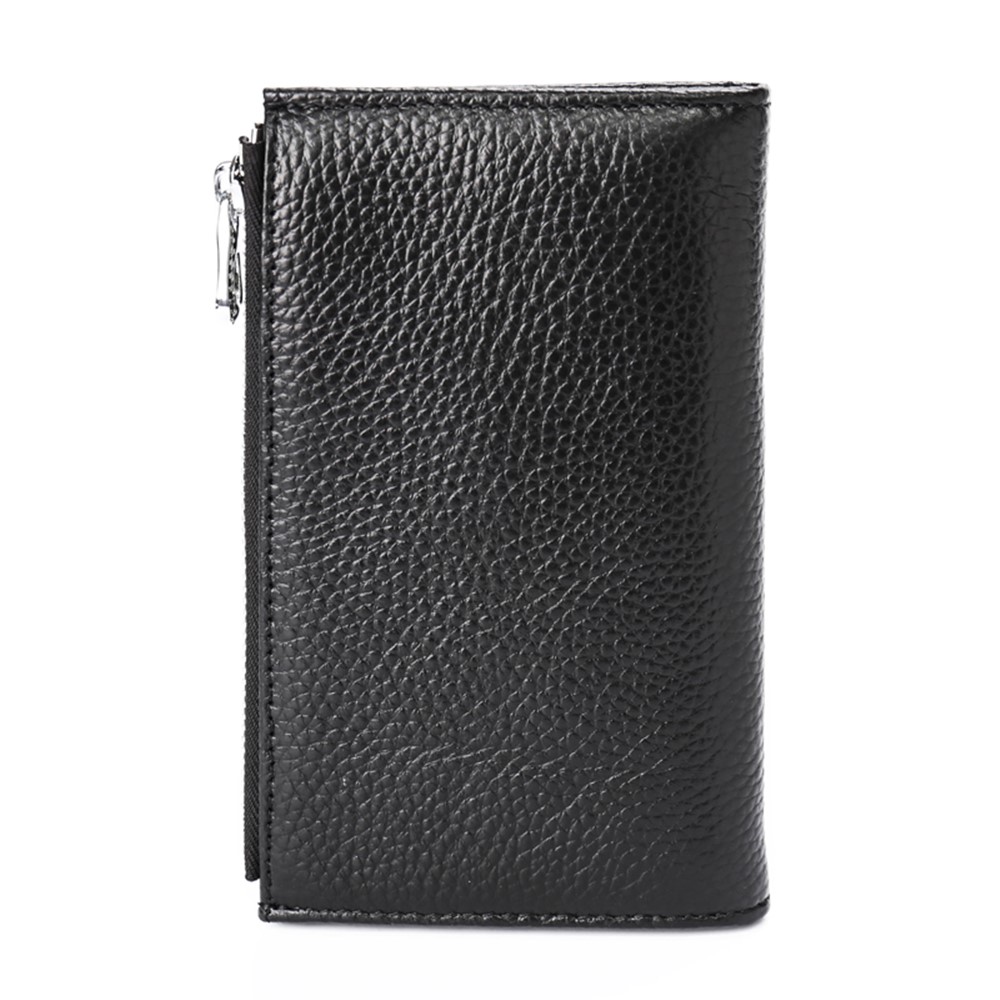 JINBAOLAI Vintage Litchi Texture Genuine Leather Zippered Wallet for Men - Black-5