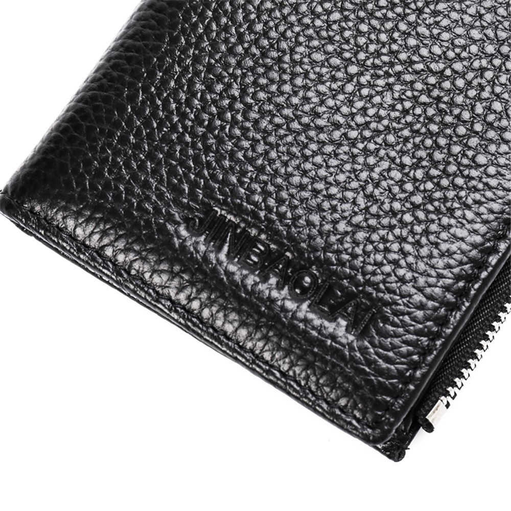 JINBAOLAI Vintage Litchi Texture Genuine Leather Zippered Wallet for Men - Black-8