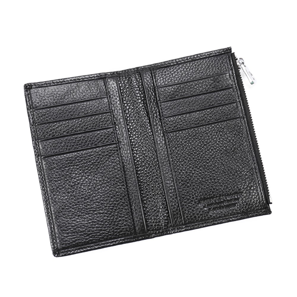 JINBAOLAI Vintage Litchi Texture Genuine Leather Zippered Wallet for Men - Black-9