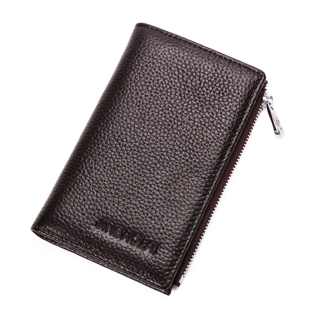 JINBAOLAI Litchi Grain Genuine Leather Vintage Men's Wallet - Coffee-1