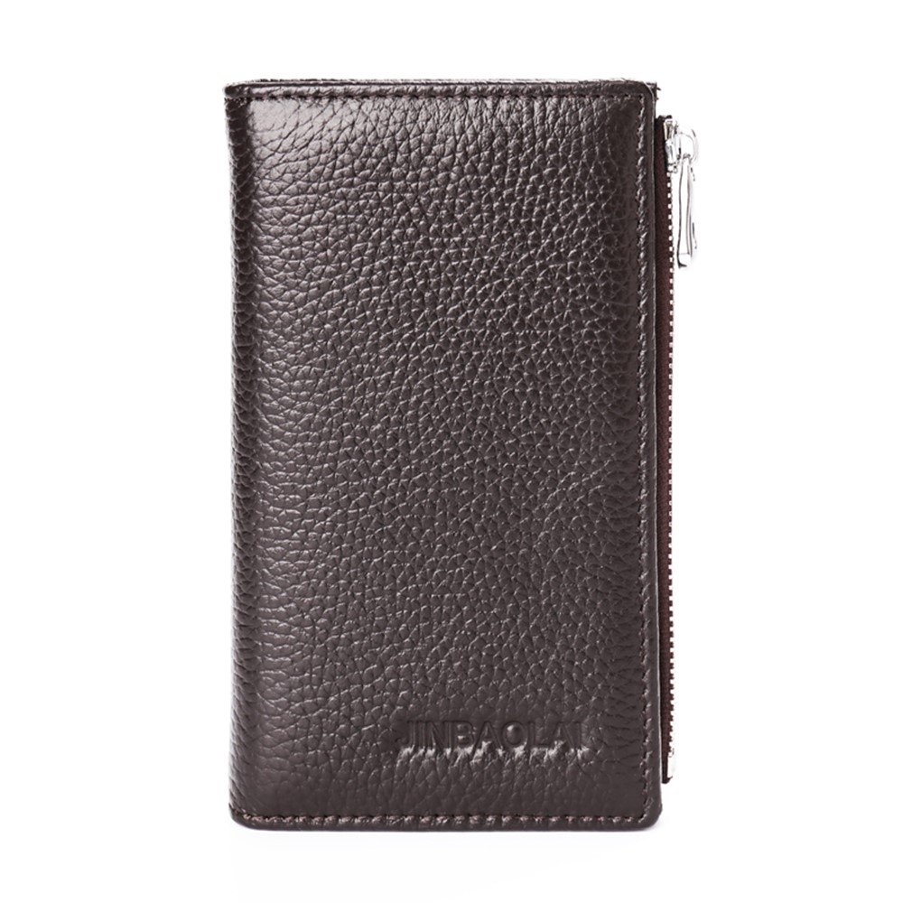 JINBAOLAI Litchi Grain Genuine Leather Vintage Men's Wallet - Coffee-2