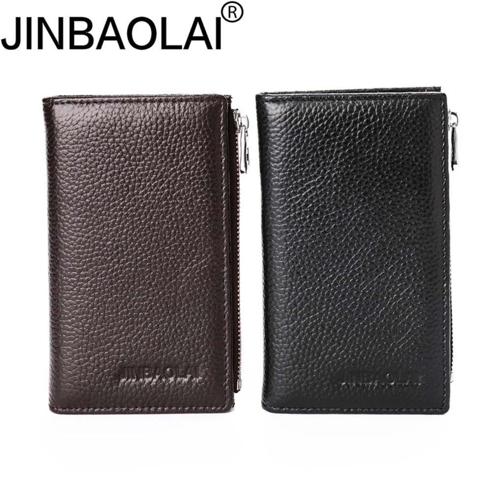 JINBAOLAI Litchi Grain Genuine Leather Vintage Men's Wallet - Coffee-3