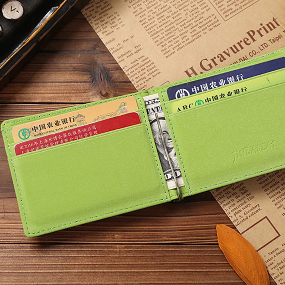 Creative Ultra-thin Bi-fold PU Leather Card Holders Wallet with Money Clip - Green-3