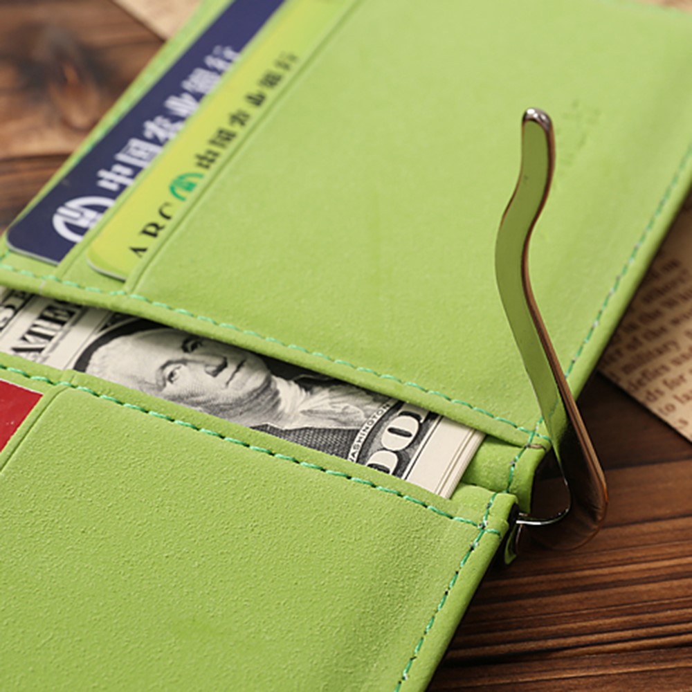 Creative Ultra-thin Bi-fold PU Leather Card Holders Wallet with Money Clip - Green-4