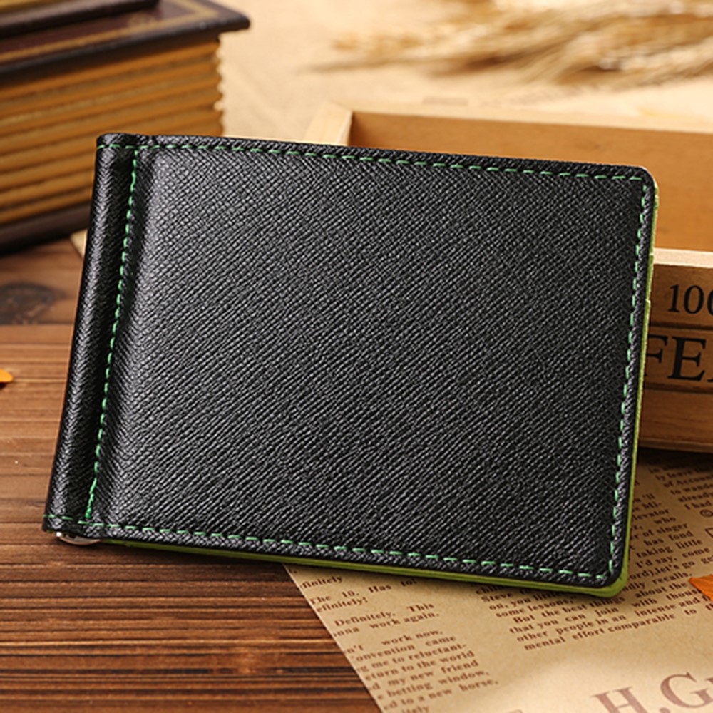 Creative Ultra-thin Bi-fold PU Leather Card Holders Wallet with Money Clip - Green-6