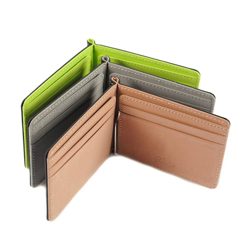 Creative Ultra-thin Bi-fold PU Leather Card Holders Wallet with Money Clip - Green-9