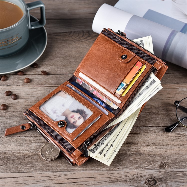 3805# Stylish PU Leather Bi-fold Wallet with Multi Card Slots for Men - Brown-5