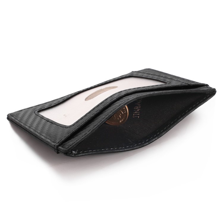 118# Carbon Fiber Texture Genuine Leather Ultra-thin Antimagnetic Purse Wallet with Photo Slot-2