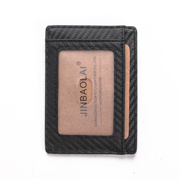 118# Carbon Fiber Texture Genuine Leather Ultra-thin Antimagnetic Purse Wallet with Photo Slot-5