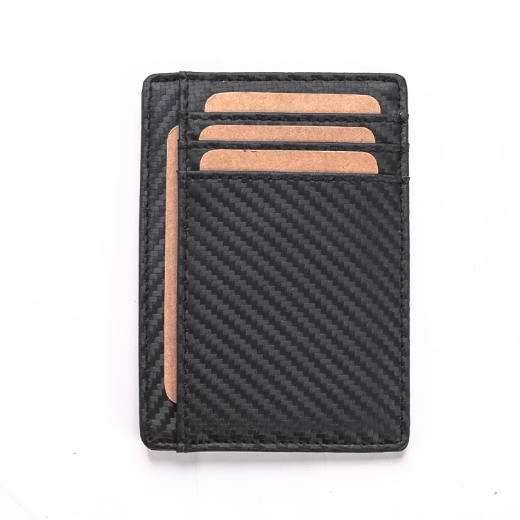 118# Carbon Fiber Texture Genuine Leather Ultra-thin Antimagnetic Purse Wallet with Photo Slot-6