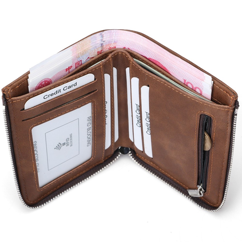 Durable PU-Leder-Kartensteckplätze Bi-Fold-Brieftasche Münzgeldbörse Für Männer - Braun-10