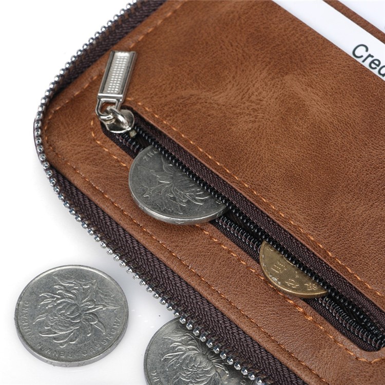 Bolsa Durável Dos Entalhes Do Cartão Da Carteira Da Moeda Do Couro Do Plutônio Do Bi-fold Para Homens - Preto-6