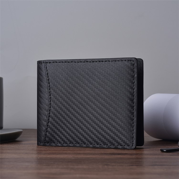 Carbon Fibre Texture RFID Blocking Bifold Genuine Leather Pocket Wallet for Men