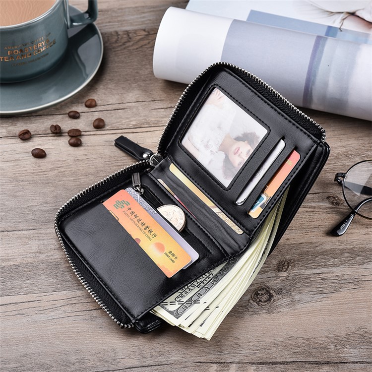 Men Stylish PU Leather Purse Zipper Wallet - Black-12