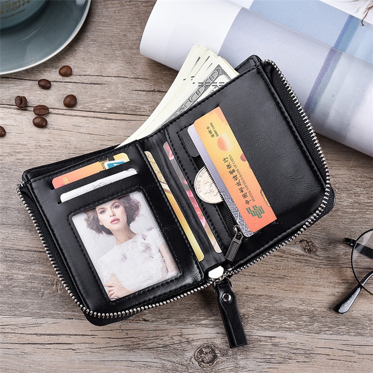 Men Stylish PU Leather Purse Zipper Wallet - Black-13
