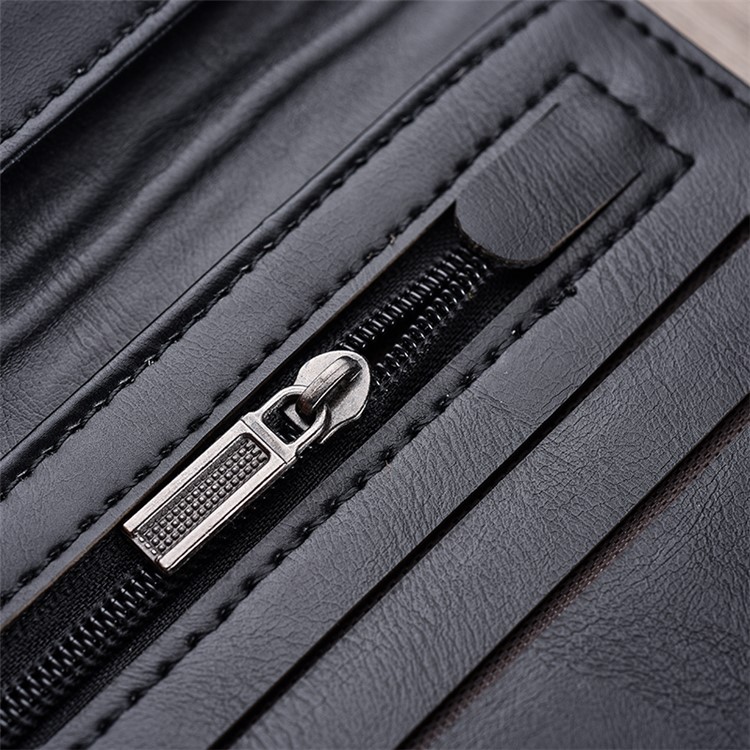 Men Stylish PU Leather Purse Zipper Wallet - Black-15