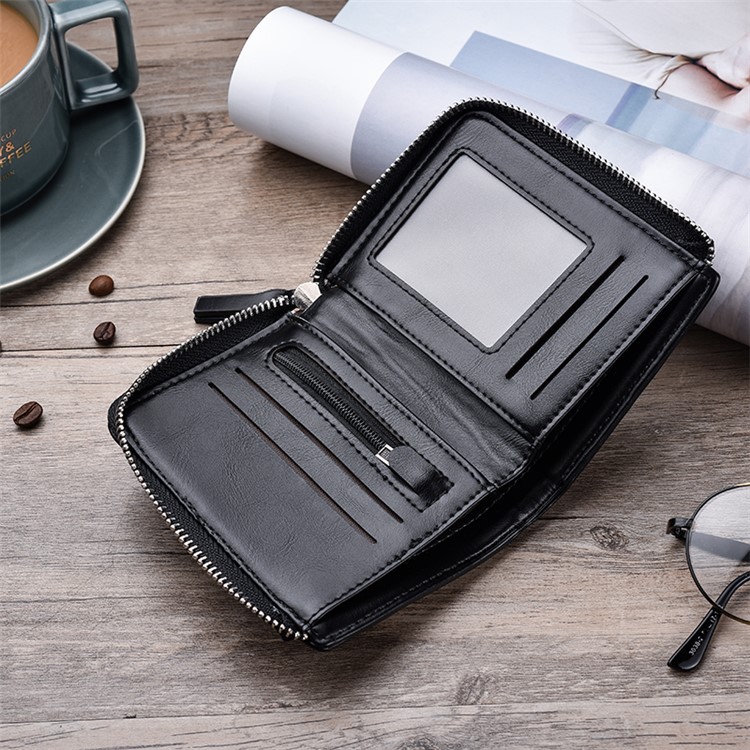 Men Stylish PU Leather Purse Zipper Wallet - Black-3