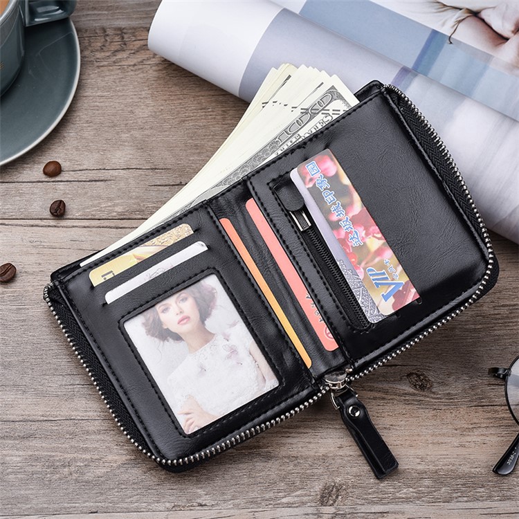 Men Stylish PU Leather Purse Zipper Wallet - Black-4
