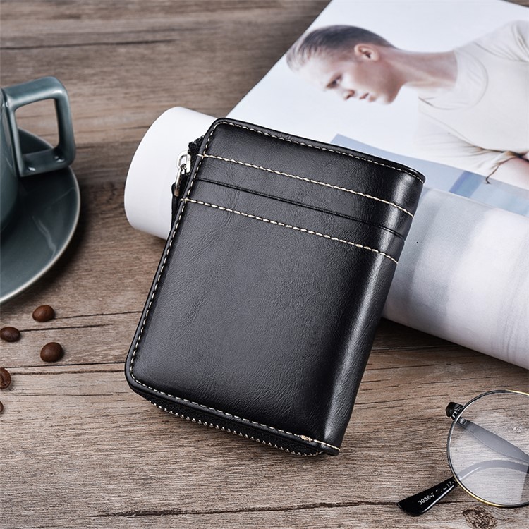 Men Stylish PU Leather Purse Zipper Wallet - Black-6