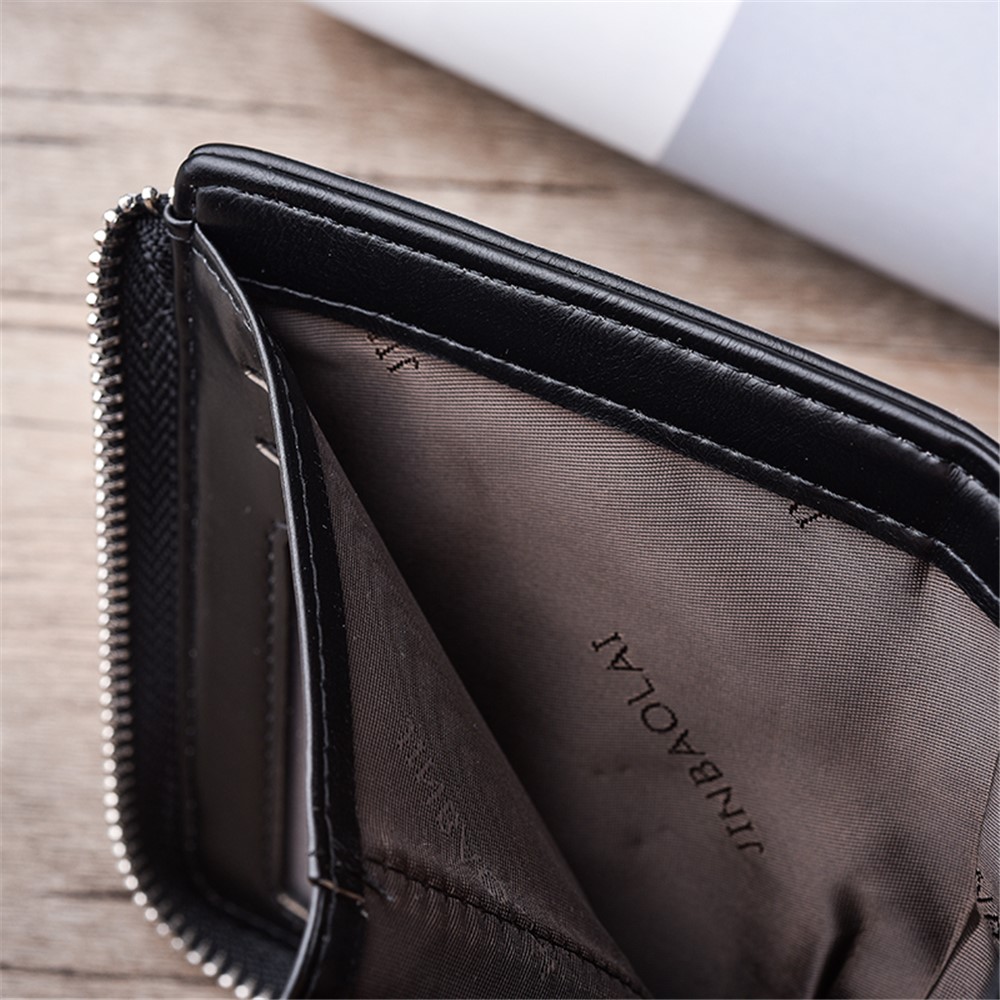Casual Zipper Men Wallet Purse Leather Card Bag - Black-10