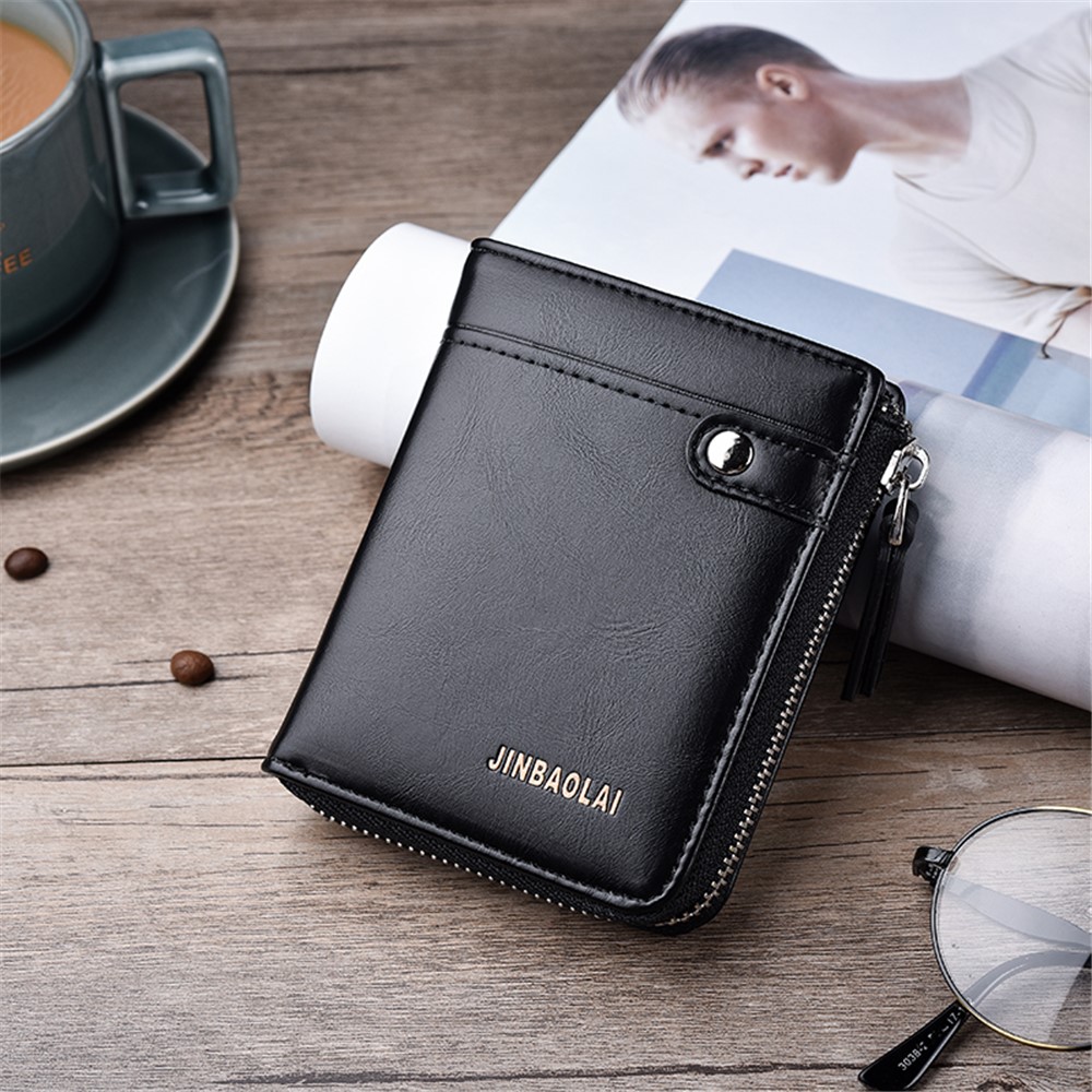 Casual Zipper Men Wallet Purse Leather Card Bag - Black-2