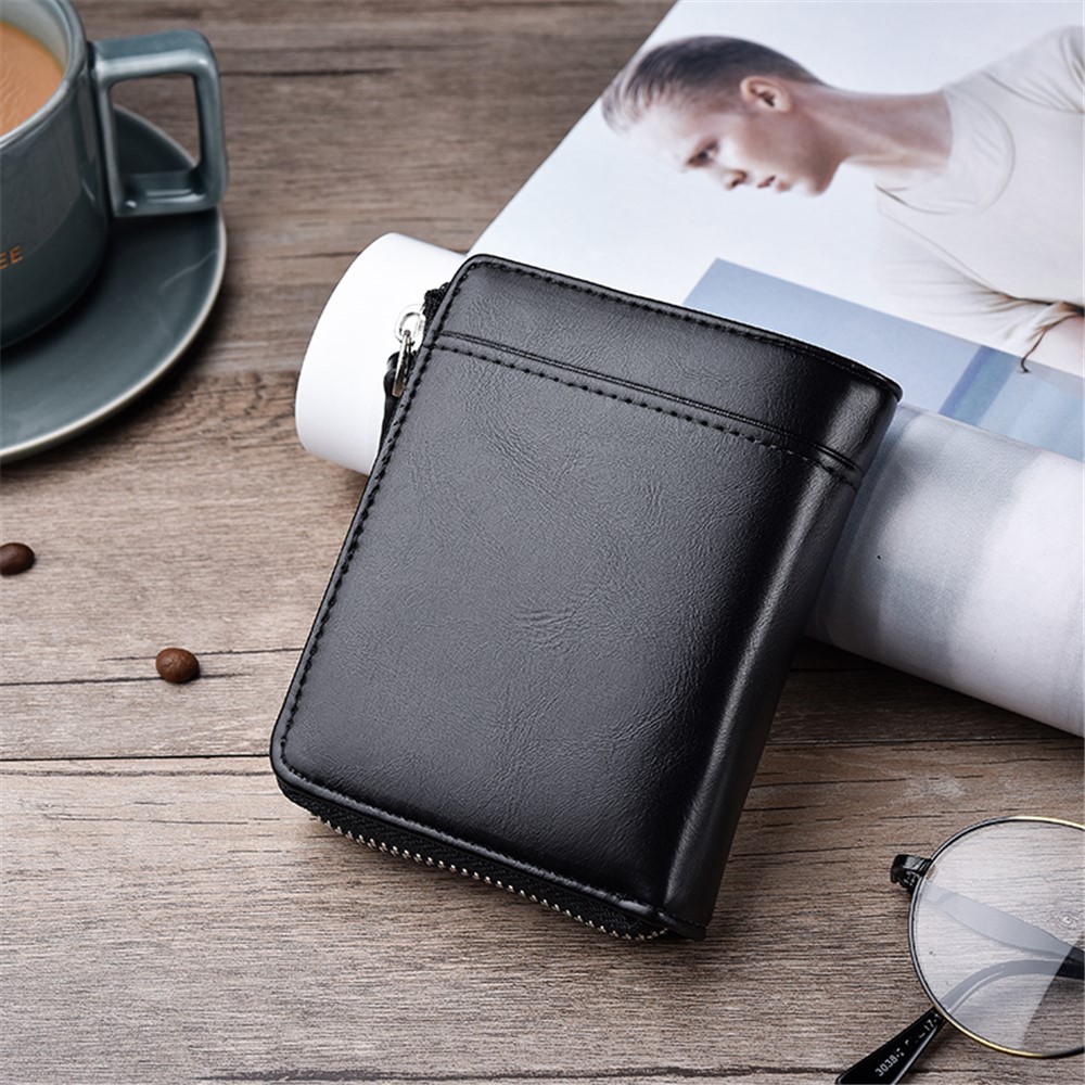 Casual Zipper Men Wallet Purse Leather Card Bag - Black-3