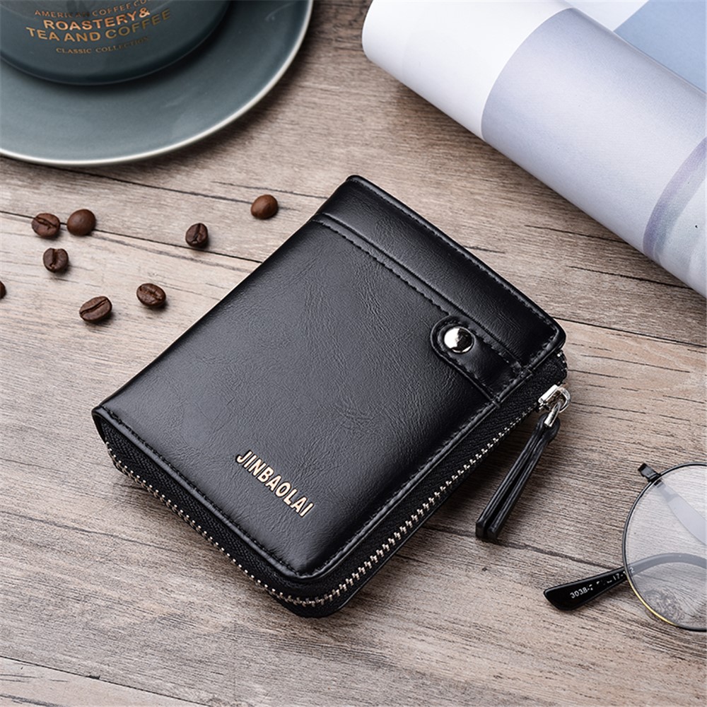 Casual Zipper Men Wallet Purse Leather Card Bag - Black-4