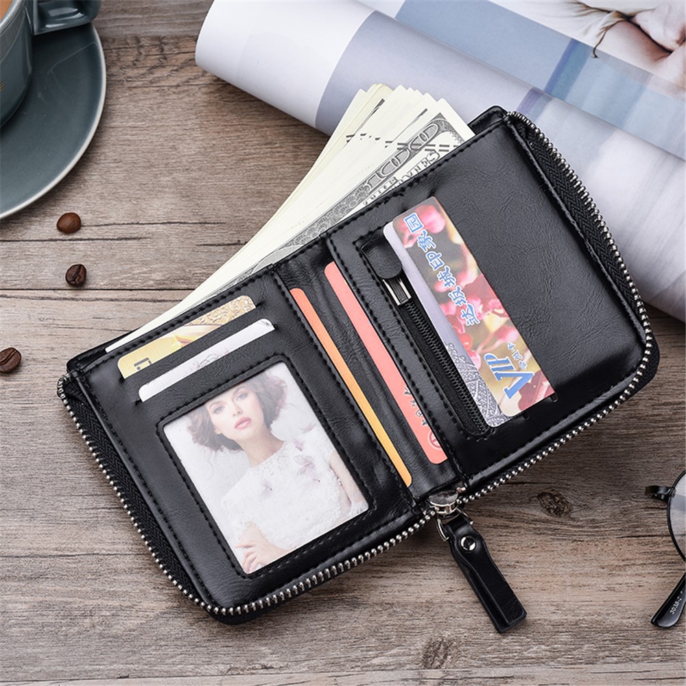 Casual Zipper Men Wallet Purse Leather Card Bag - Black-5