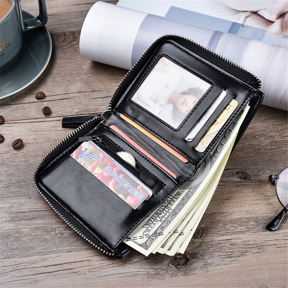Casual Zipper Men Wallet Purse Leather Card Bag - Black-7