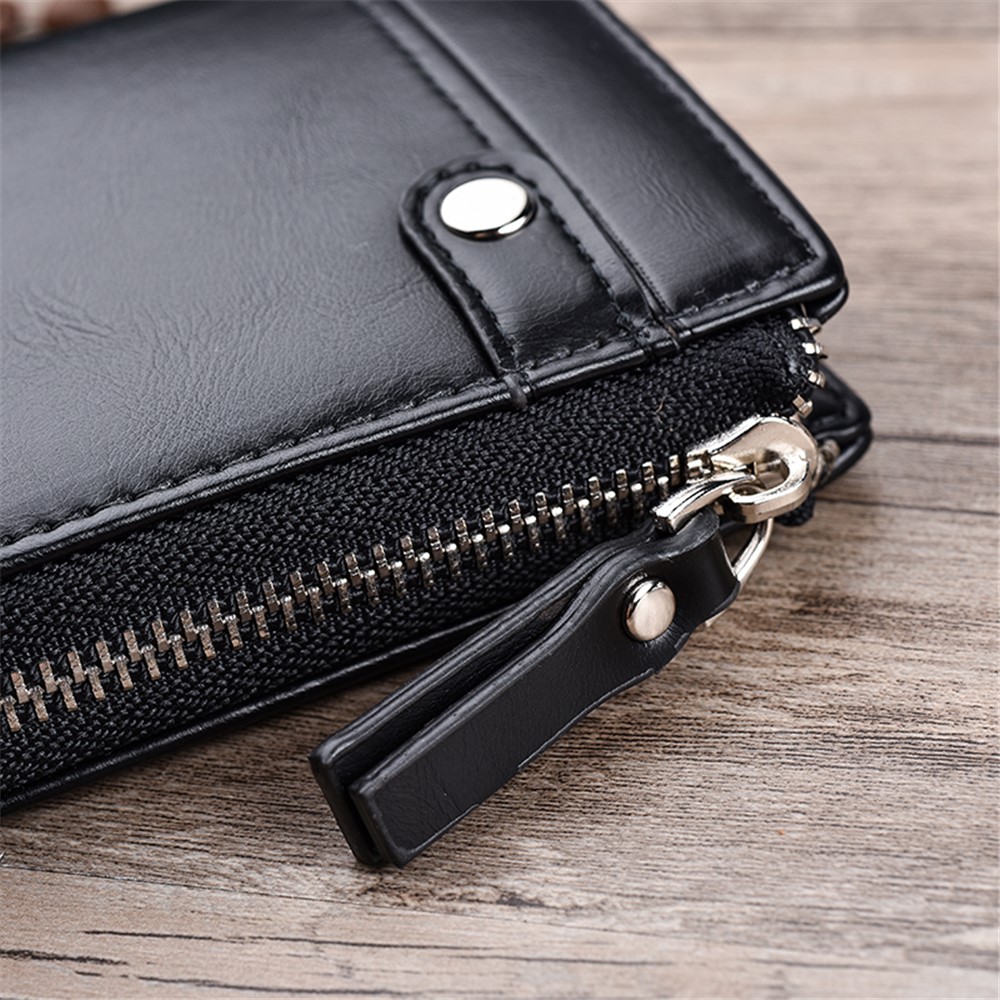 Casual Zipper Men Wallet Purse Leather Card Bag - Black-9