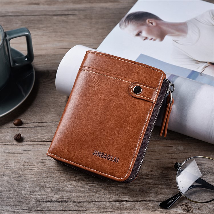 Casual Sac De Cartes En Cuir De Bourse De Portefeuille Hommes Fermeture À Glissière - Marron-2