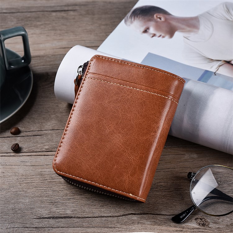 Casual Sac De Cartes En Cuir De Bourse De Portefeuille Hommes Fermeture À Glissière - Marron-3