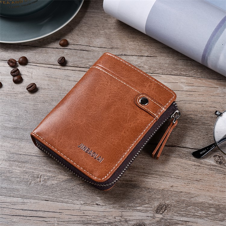 Casual Sac De Cartes En Cuir De Bourse De Portefeuille Hommes Fermeture À Glissière - Marron-4