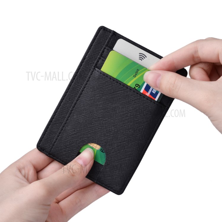 Cross Texture Anti-magnetic RFID Genuine Leather Card Holder Wallet Card Bag - Black-2