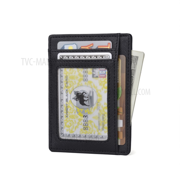 Cross Texture Anti-magnetic RFID Genuine Leather Card Holder Wallet Card Bag - Black-3