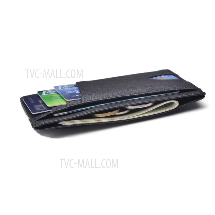 Cross Texture Anti-magnetic RFID Genuine Leather Card Holder Wallet Card Bag - Black-4