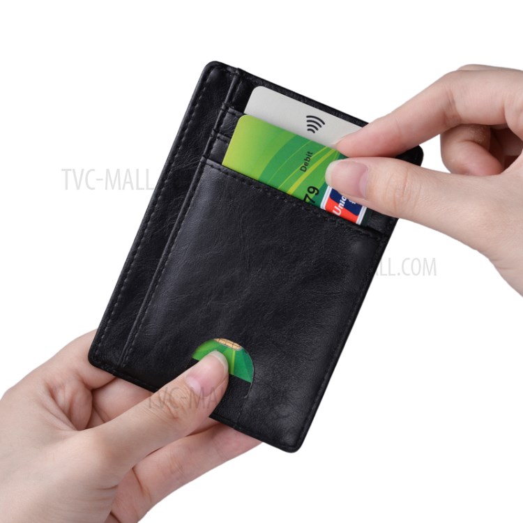 Anti-magnetic RFID Genuine Leather Card Holder Wallet Card Bag - Black-2