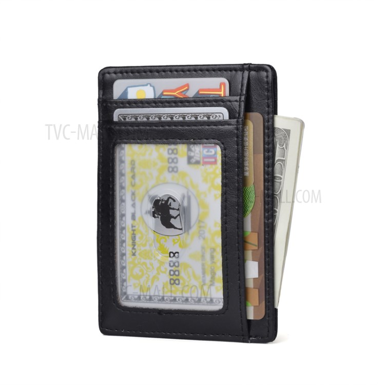 Anti-magnetic RFID Genuine Leather Card Holder Wallet Card Bag - Black-3