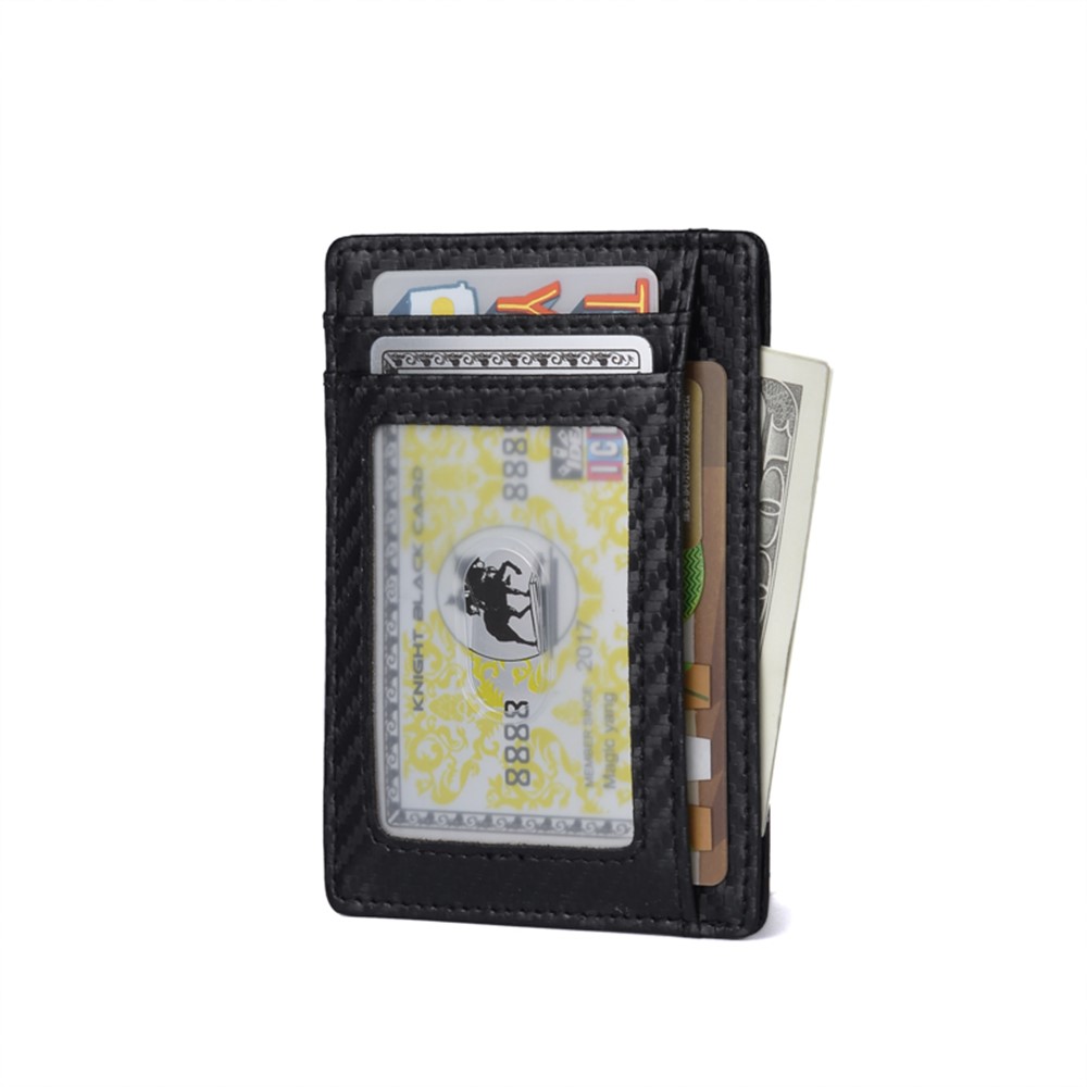 Carbon Fiber Texture Anti-magnetic RFID Genuine Leather Wallet Card Holder Bag Case-2