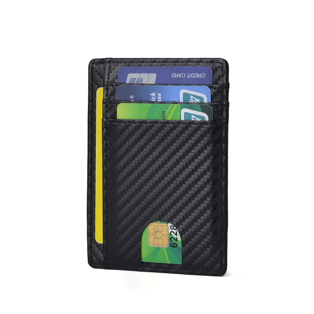 Carbon Fiber Texture Anti-magnetic RFID Genuine Leather Wallet Card Holder Bag Case-3