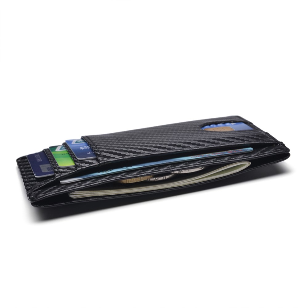 Carbon Fiber Texture Anti-magnetic RFID Genuine Leather Wallet Card Holder Bag Case-4