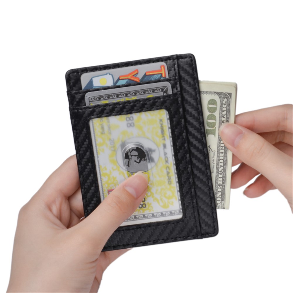 Carbon Fiber Texture Anti-magnetic RFID Genuine Leather Wallet Card Holder Bag Case-5