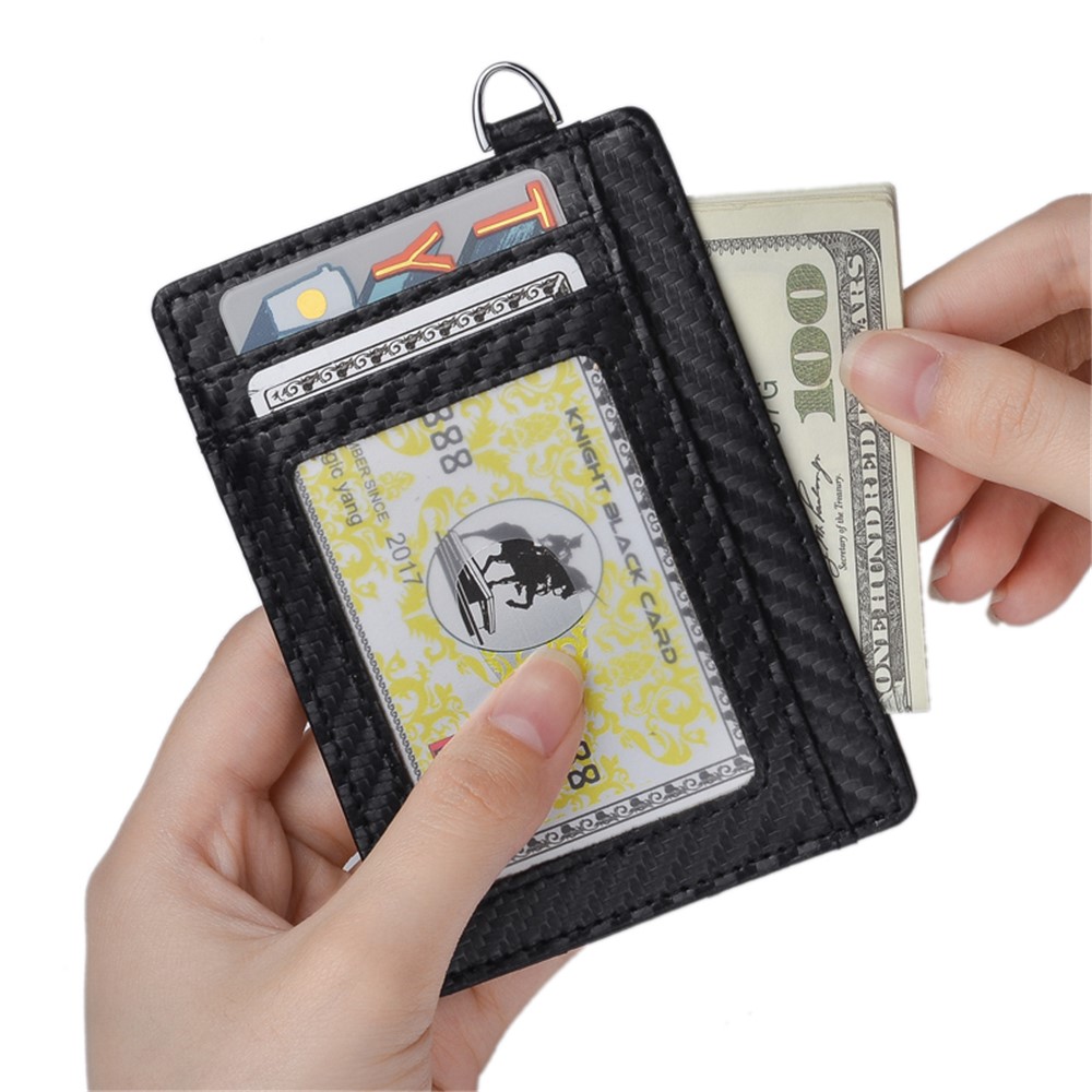 Carbon Fiber Anti-magnetic Ultrathin Card Bag Employee Working Card Sleeve with Ring-3