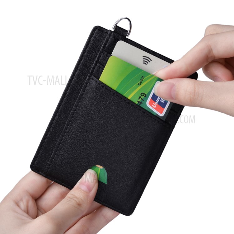 Anti-magnetic RFID ID Card Bank Card Wallet Pocket Bus Card Bag Card Sleeve with Ring-4