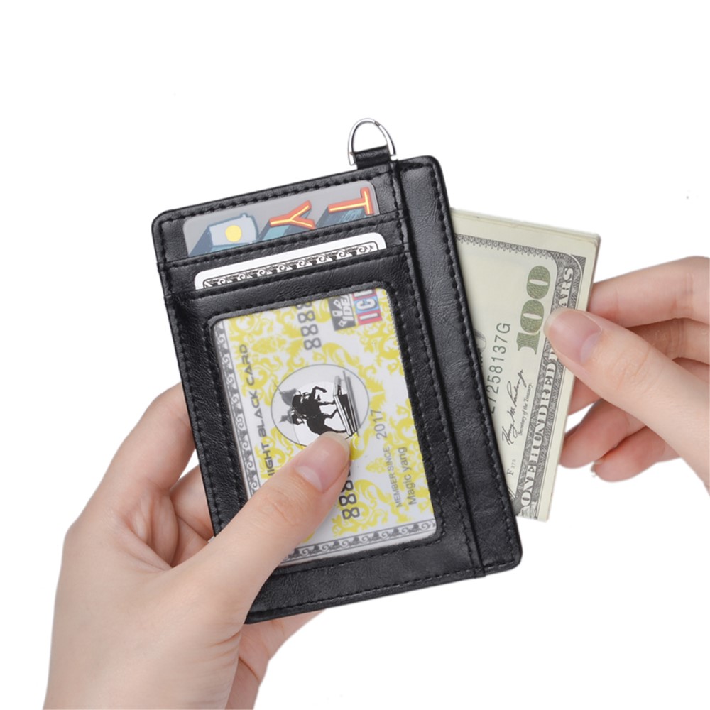 RFID Anti-magnetic ID Card with Ring Bank Card Wallet Pocket Bus Card Bag Card Sleeve - Black-3