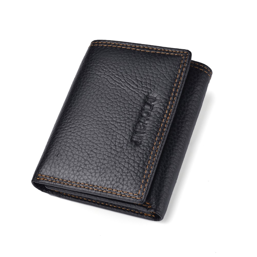 RFID Rétro Anti-vol Hommes Haut En Cuir De Vachette 3 Fois Portefeuille De Fente Pour Carte - Noir-1