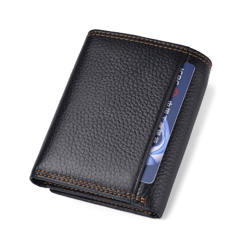 RFID Rétro Anti-vol Hommes Haut En Cuir De Vachette 3 Fois Portefeuille De Fente Pour Carte - Noir-2