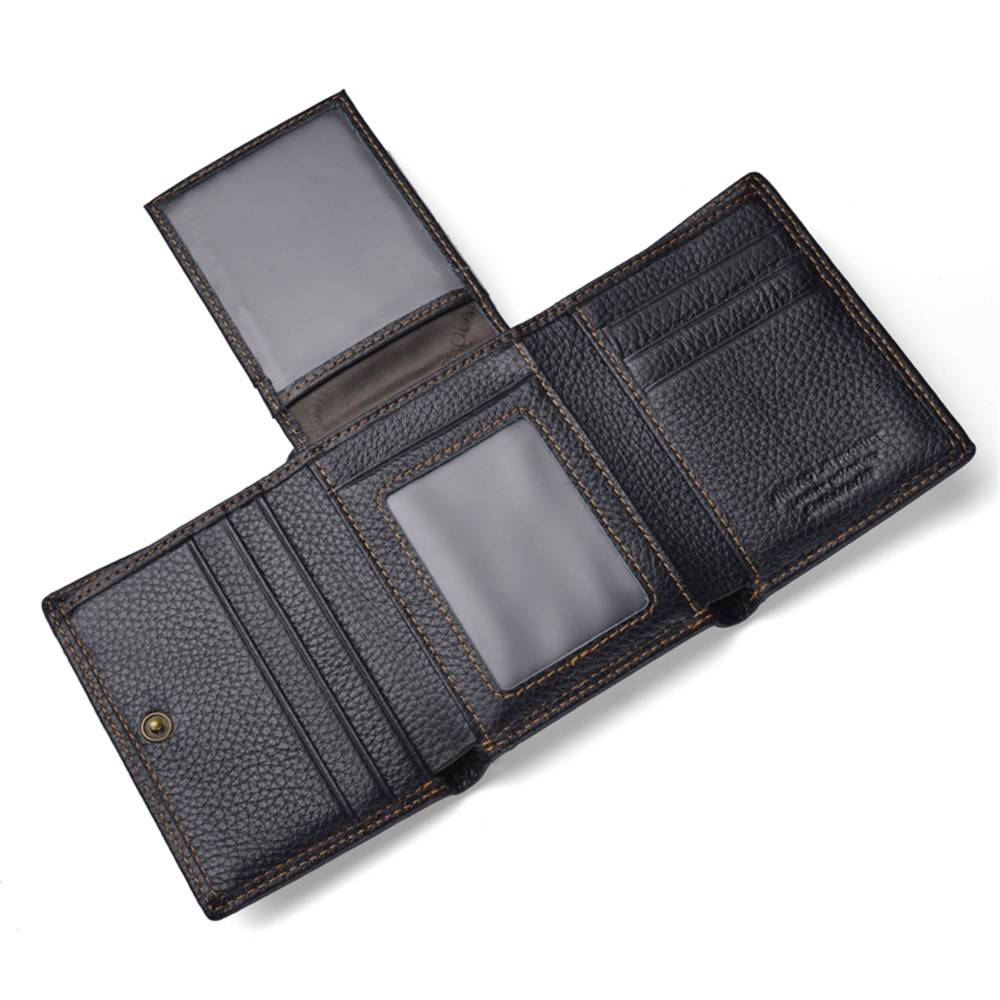 RFID Rétro Anti-vol Hommes Haut En Cuir De Vachette 3 Fois Portefeuille De Fente Pour Carte - Noir-3