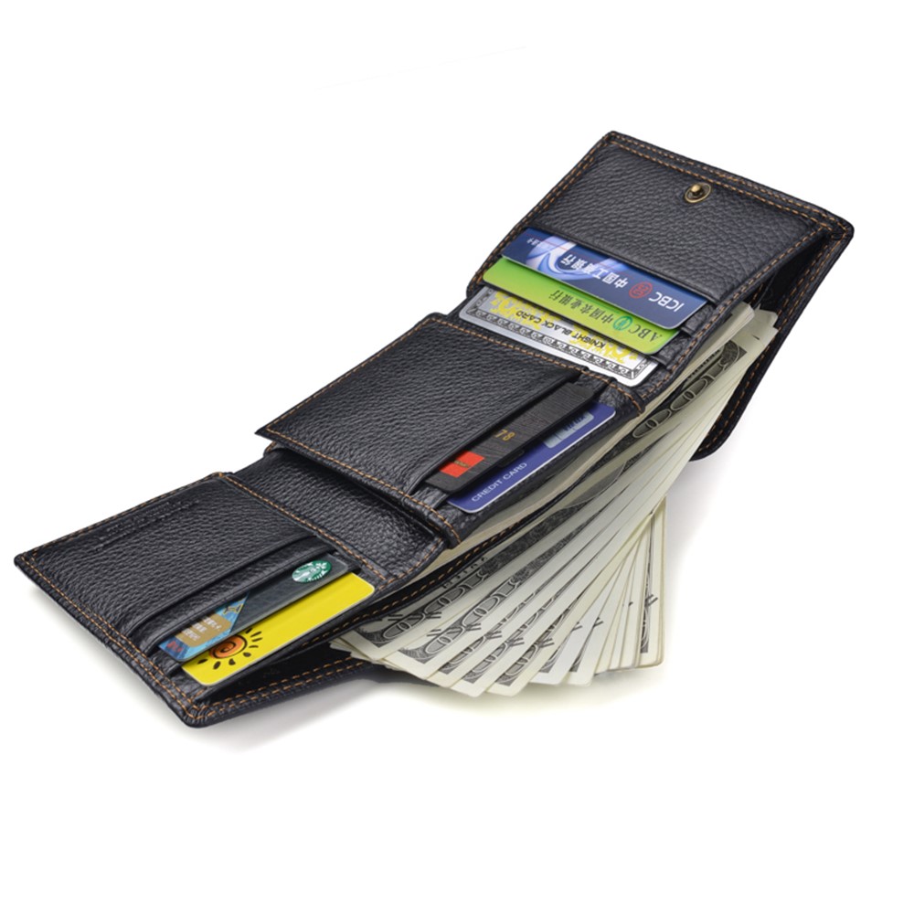 RFID Rétro Anti-vol Hommes Haut En Cuir De Vachette 3 Fois Portefeuille De Fente Pour Carte - Noir-4