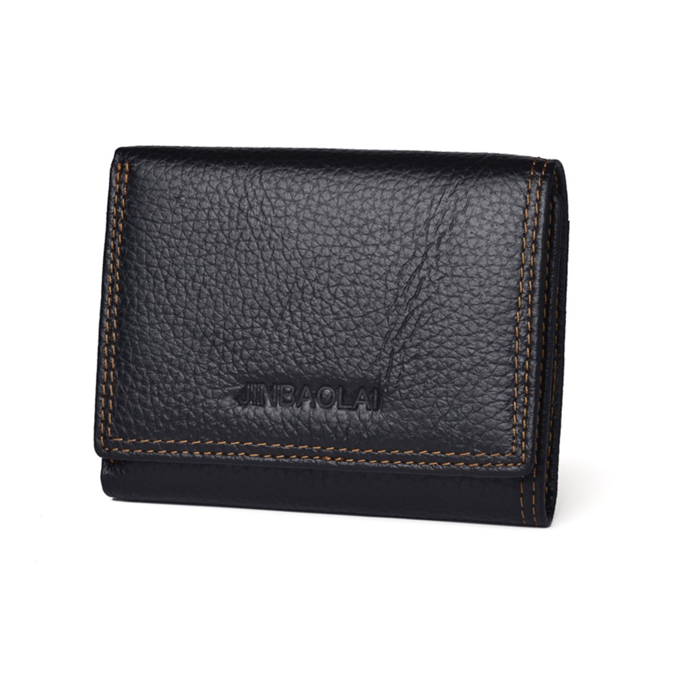 RFID Rétro Anti-vol Hommes Haut En Cuir De Vachette 3 Fois Portefeuille De Fente Pour Carte - Noir-5